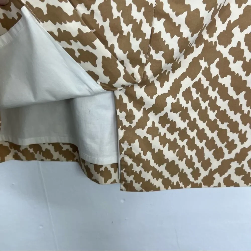 J. Crew Cream & Tan Knee Length Pencil Cow Blot Print Career Skirt Size 6